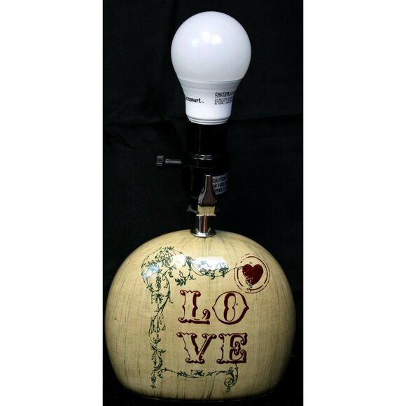 Beige Love Ceramic Lamp Small Floral Red Old World Vtg Look Inspired Flower Rose - Picture 7 of 10